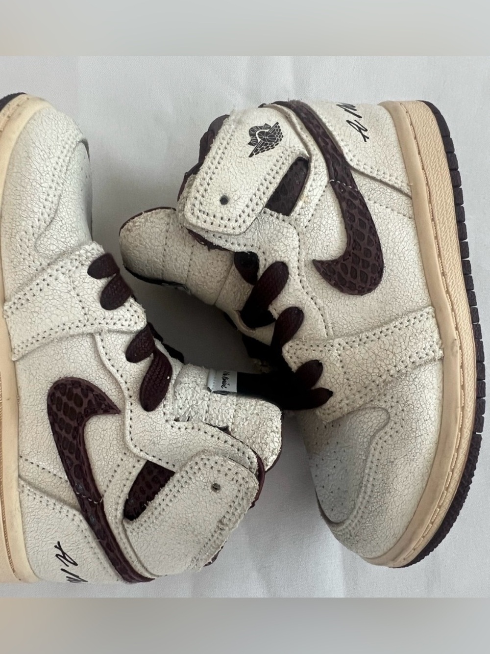 Jordan Kids Cream and Dark Brown High-Top Sneakers with Textured Swoosh